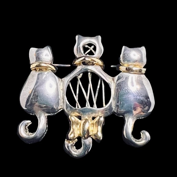 Silver Tone And Gold Tone Trio Of Cats Brooch (4608) - Picture 1 of 4